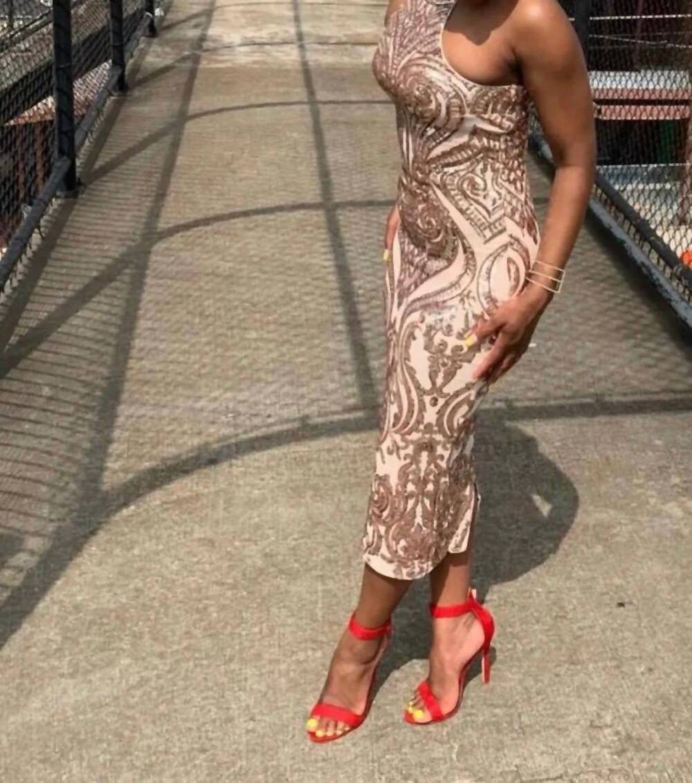 NEW PRIVY glitter sequence dress in gold